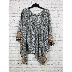 Earthbound Trading Co XL Boho Kimono Sleeve Tunic Top Floral Medallion Oversized